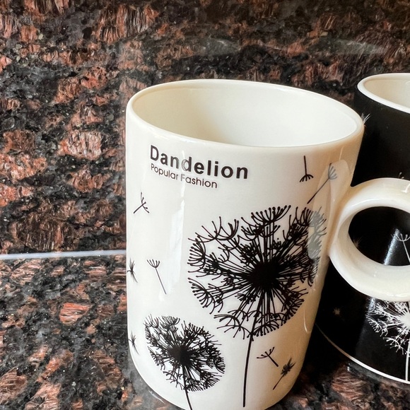 LOT OF 2 BLACK AND WHITE DANDELION POPULAR FASHION LOVE MUGS Mug Cup 4” Height - Picture 2 of 10